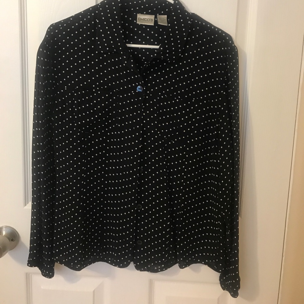 Polka dot top with iridescent buttons